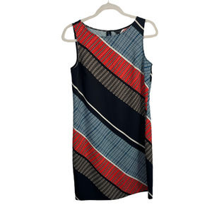 Ann Taylor Blue Orange Geometric Sleeveless Shift Dress Career Womens 8